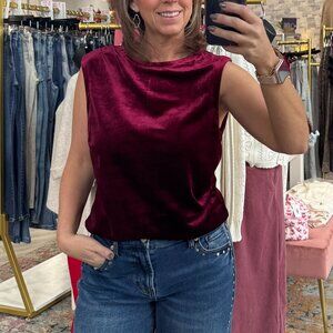 Shaunee Runched Sleeveless Top-Cherry Laquer